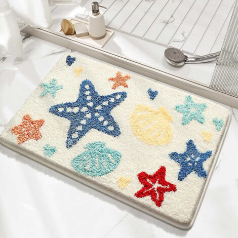 Adorabile tappetino da bagno a tema marino, super assorbente, lavabile in lavatrice, antiscivolo e morbido, adatto per docce, camere da letto e soggiorni (50 cm x 80 cm, motivo a conchiglie colorate).