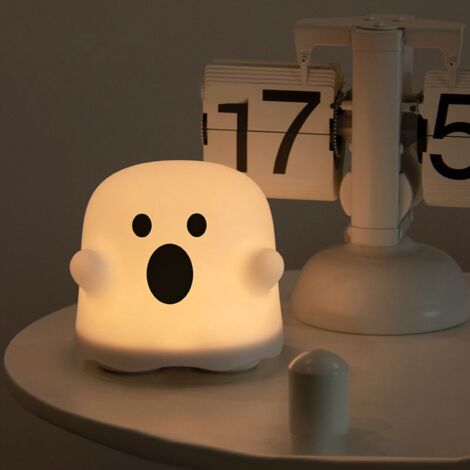 Adorable lámpara de noche con forma de fantasma, con atenuación continua, recargable por USB, ideal para la decoración del dormitorio. Boca abierta.