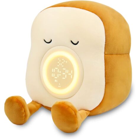 Adorable Reveil Enfant,Toast Mignon Reveil Fille,reveil Pedagogique avec Support pour Téléphone,Rechargeable Et Gradable Veilleuse Enfant,Réveil Double avec Répétition De Réveil
