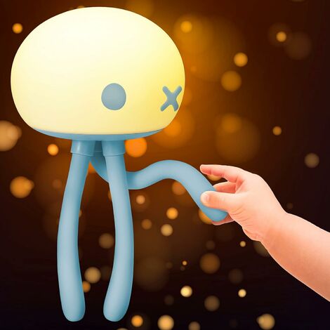 Adorable veilleuse pour enfants pour tout-petits adolescents, lampe de chevet en silicone rechargeable à intensité variable avec trépied flexible pour l'allaitement, contrôle du robinet (bleu)