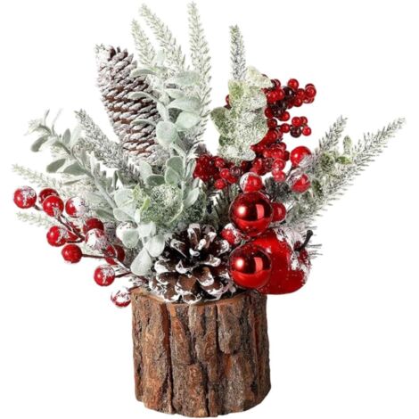 Adorno artificial para árbol de Navidad, adorno de escritorio con esquejes de frutos secos, arreglo floral navideño para repisa, tipo 1