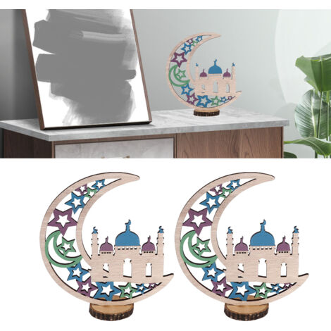 [Adorno de Luna] Símbolo de Luna Eid Mubarak hecho de boj (2 piezas, 18,5 x 17 cm) - Decoración festiva para el hogar, cafetería JM00454