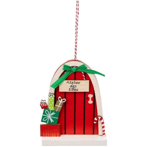 Adorno de madera para el árbol de Navidad con puerta de duende rojo 12cm - Atmosphera créateur d'intérieur