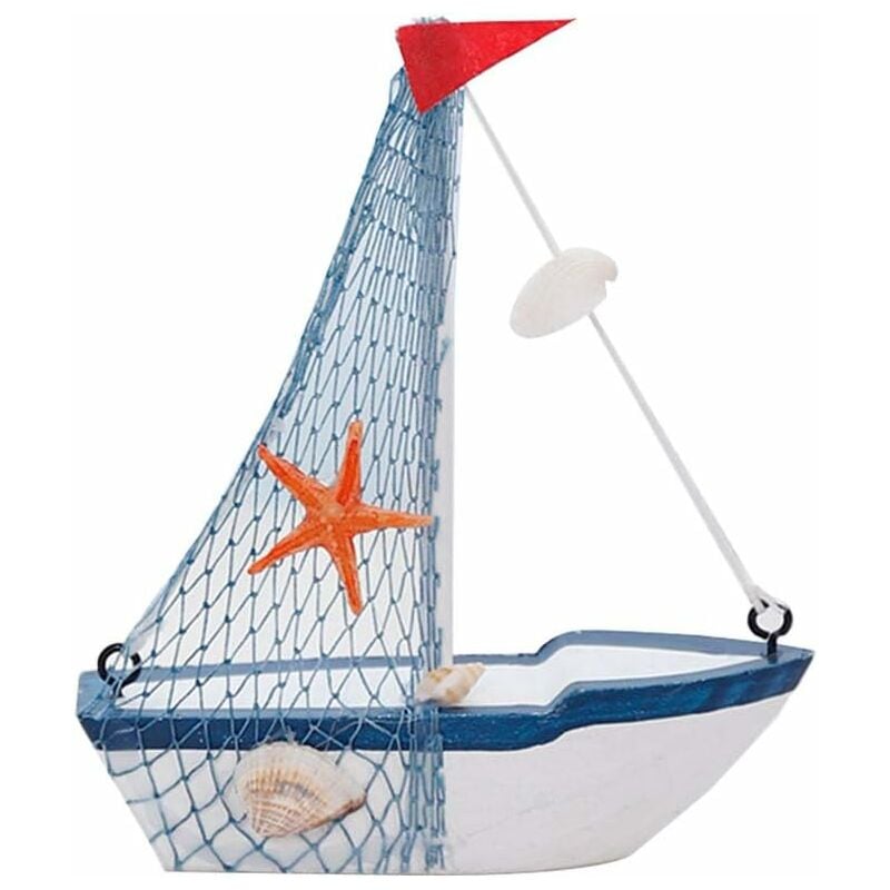 

Abcrital - Adorno de madera para velero con ancla, red de pesca, concha marina, estrella de mar, bandera roja, modelo de velero, decoración náutica