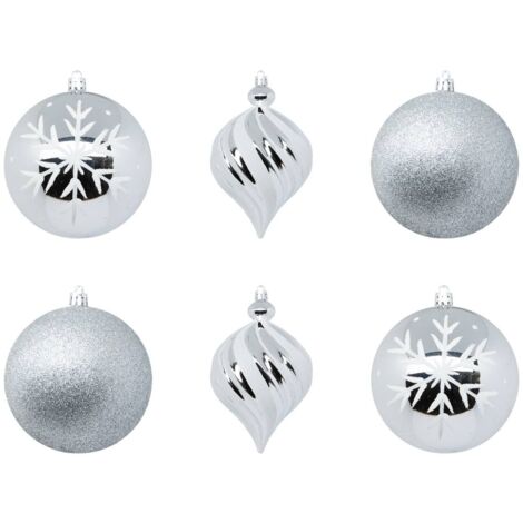 Adorno de Navidad de plástico 100mm x6 plateado y blanco - Atmosphera créateur d'intérieur