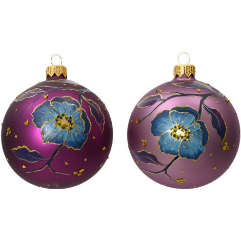 Adorno de Navidad de Vidrio Mate Decorado con Flores Bicolores ø 8cm