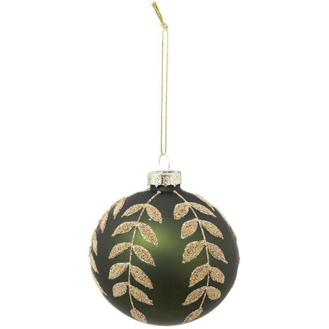Adorno de Navidad verde con hojas doradas 80mm - Atmosphera créateur d'intérieur