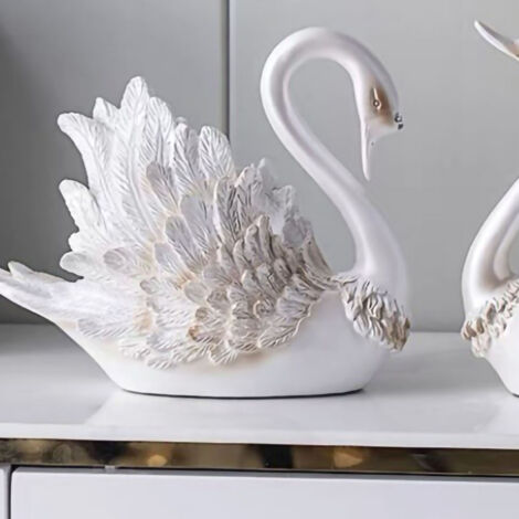 Adorno de pareja de cisnes, decoración de interiores para el dormitorio - Adorno de cisne moderno con adorno de piedras preciosas en la cabeza para el hogar - Adornos de cisnes para mueble de TV y bod