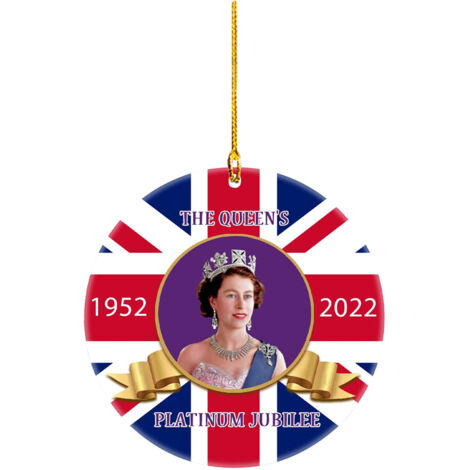 Adorno navideño acrílico – Adorno colgante conmemorativo para la Reina Isabel II – Doble cara – Decoración de pared o árbol – 7,9 x 7,9 cm – Multicolor