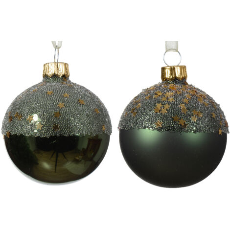 Adorno navideño de vidrio opaco brillante en forma de estrella con cima de 2 colores, verde pino, ø 6cm