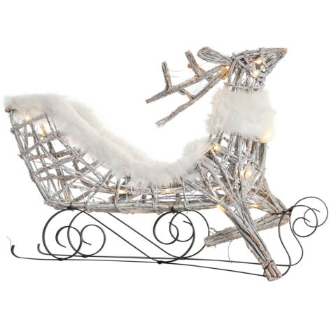 Adorno Navideño DKD Home Decor Reno y trineo Blanco Mimbre Reno 75 x 20 x 53 cm