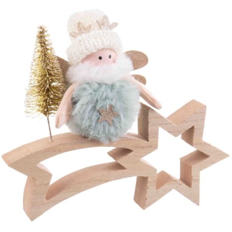 Adorno Navideño Multicolor Natural Madera Tejido 18 x 6 x 16 cm