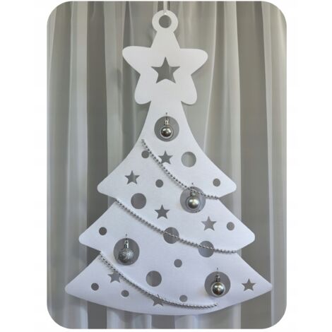 Adorno navideño para ventana, gran adorno colgante blanco y plateado.