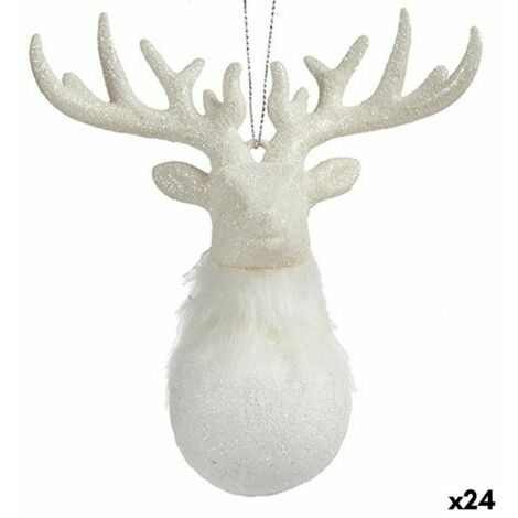 Adorno Navideño Reno Blanco Plástico Purpurina 14 x 15,5 x 7 cm (24 Unidades)