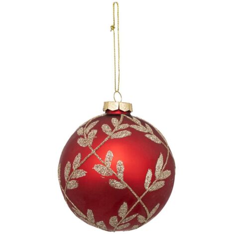 Adorno navideño rojo con hojas doradas 80mm - Atmosphera créateur d'intérieur