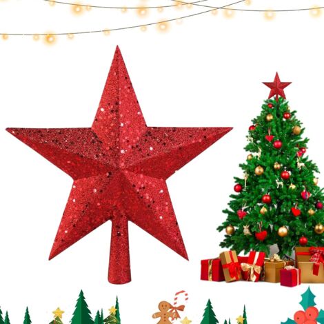 Adorno para árbol de Navidad pequeño, estrella de 20 cm, mini adorno para árbol de Navidad, decoración navideña para decoración navideña o decoración del hogar (rojo)