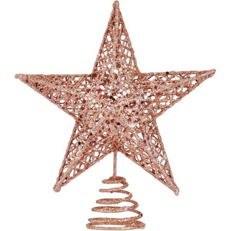 Adorno para la punta del árbol de Navidad con purpurina, estrella navideña de metal brillante, diseño 3D con purpurina metálica, adorno para la punta del árbol de Navidad (A)