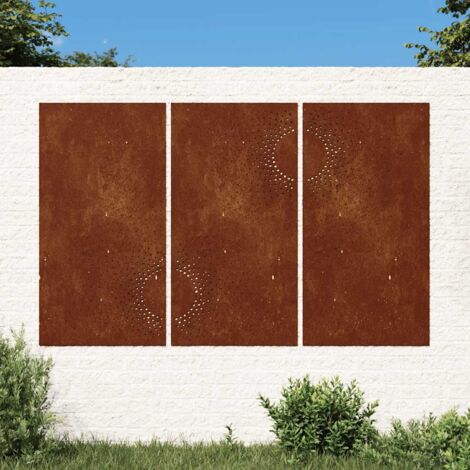 Adorno pared jardín 3 uds acero corten diseño sol 105x55 cm