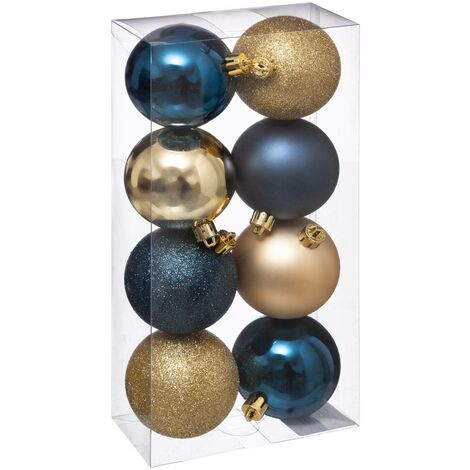 Adornos Christmas Colorama, azul y dorado, juego de 8 D7cm - Atmosphera créateur d'intérieur