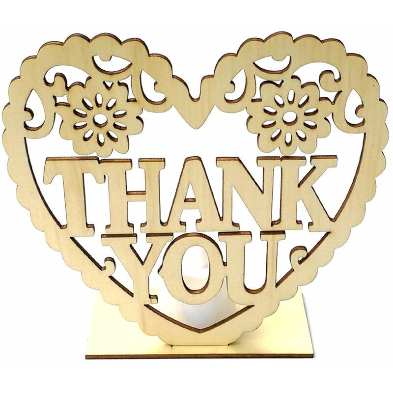 

Adornos de boda de madera Artesanias en forma de corazon GRACIAS Colgantes de placa de mesa romanticos con luz de vela LED Suministros para banquetes