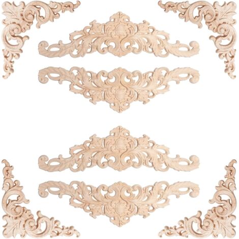 Adornos de madera para muebles, apliques de madera tallada, decoración, madera, adornos, ángulo largo de madera, aplique decorativo para armarios, ventanas, alacenas, muebles, 12 x 12 cm, 30 x 8 cm