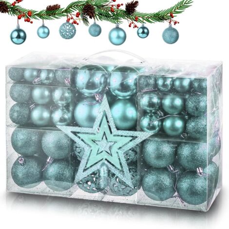 Adornos navideños, 101 piezas, adornos para árbol de Navidad, adornos navideños con bola azul, con estrella en la punta del árbol, perfectos para decoraciones navideñas de interior o exterior.