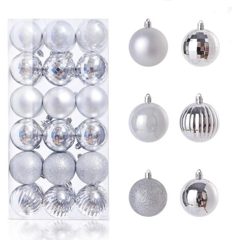 Adornos navideños colgantes de 4 cm, decoración para árbol de Navidad, adornos irrompibles, adornos esmerilados, mate y brillantes, paquete de 36 (plateados)
