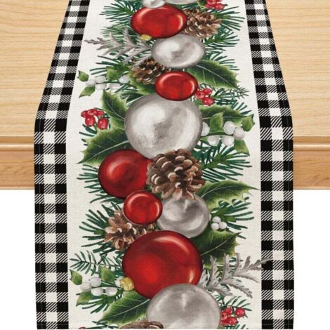Adornos navideños con diseño de cuadros de búfalo, camino de mesa navideño, decoración invernal de temporada para mesas de comedor de interior y exterior (33 x 183 cm)