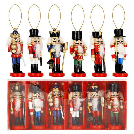 Adornos navideños de Cascanueces, 6 unidades, adornos de árbol de Navidad de madera.