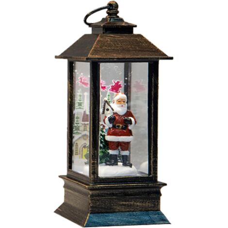 Adornos navideños de exterior: Farol colgante LED vintage con purpurina, árbol de Navidad a pilas, muñeco de nieve, Papá Noel. Faroles navideños de interior para mesa o dormitorio.