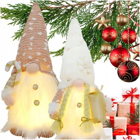 Adornos navideños LED de gnomos navideños a pilas, 2 unidades