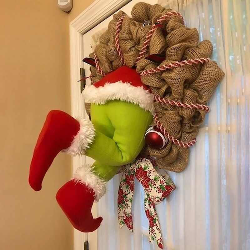 

Adornos navideños Papá Noel Cómo el ladrón de Navidad robó la corona de lino navideña Coronas Guirnaldas Accesorios para el hogar Decoración de pared