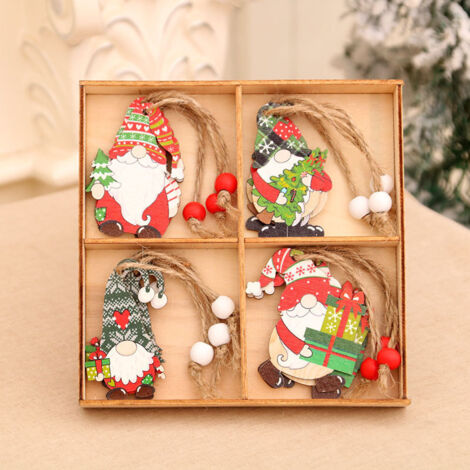 Adornos para árbol de Navidad - 12 piezas - Gnomo/Enano - Adorno de madera - Decoración para árbol de Navidad - Altura 5,8 cm - Rojo/Blanco