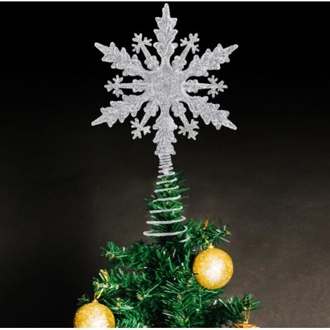 Adornos para árbol de Navidad con forma de estrella y copo de nieve, 14 x 22,9 cm, brillantes y con purpurina, color plateado