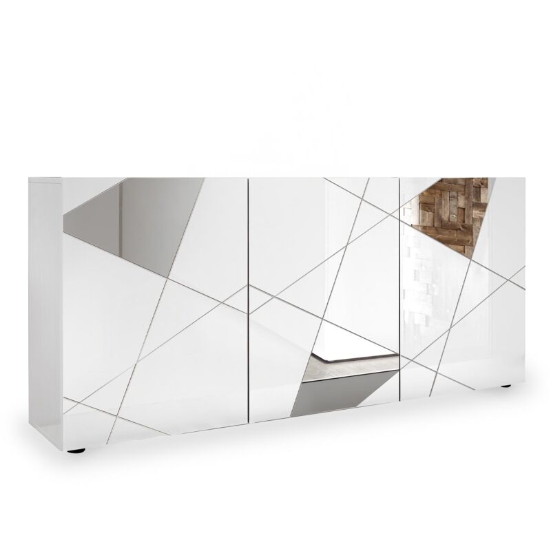 Mobilier Deco - adriana - Buffet 3 portes design blanc détails miroir