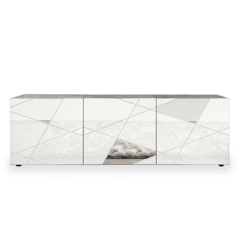Mobilier Deco - adriana - Meuble tv 3 portes blanc détails miroir