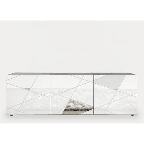 MOBILIER DECO ADRIANA - Meuble TV 3 portes blanc détails miroir