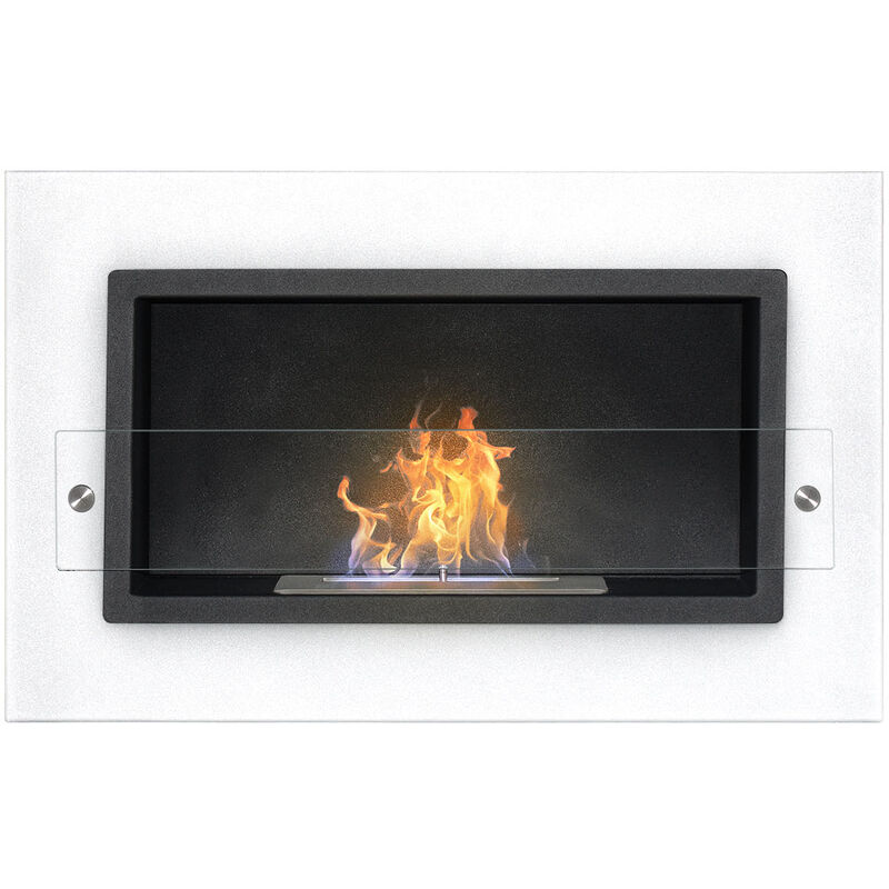 Frankystar - Adriano - Cheminée encastrée au bioéthanol avec brûleur de 1,5L. Cheminée au bioéthanol en acier inoxydable et verre trempé. 64x40 cm