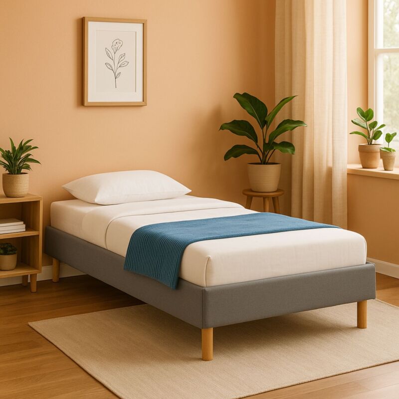 Adrien - Solide et Confortable Sommier Tapissier gris + Pieds en 20 cm pour matelas en 80x190 - 13 Lattes - Montage Rapide et Facile - revetement
