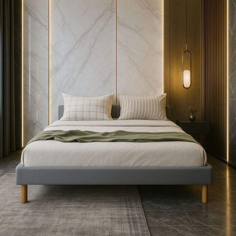 Adrien - Solide et Confortable Sommier Tapissier gris + Pieds en 20 cm pour matelas en 140x200 - 2 x 13 Lattes - Montage Rapide et Facile