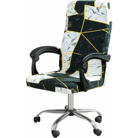 Adult Office Chair Slipcover, Elastic Stretch Rotating Office Chair Slipcover, Modern Universal Removable Chair Slipcovers,Office Chair Protector(Black Marble,Large)