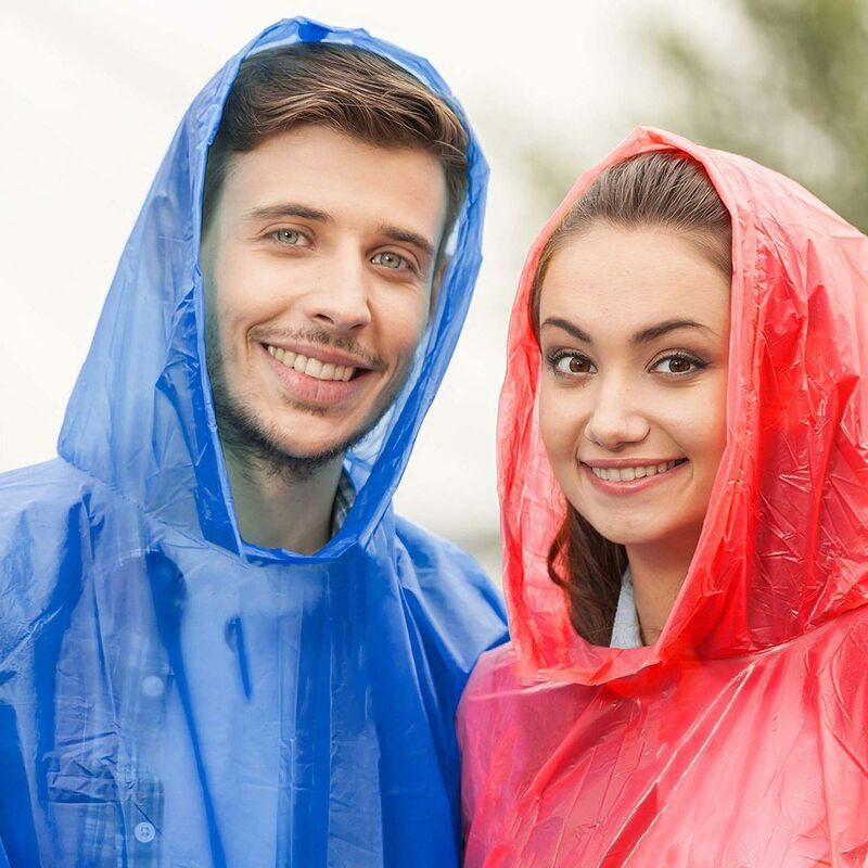 Adult Rain Poncho Camping Waterproof Hooded Raincoat Twin Pack Random Colour uk