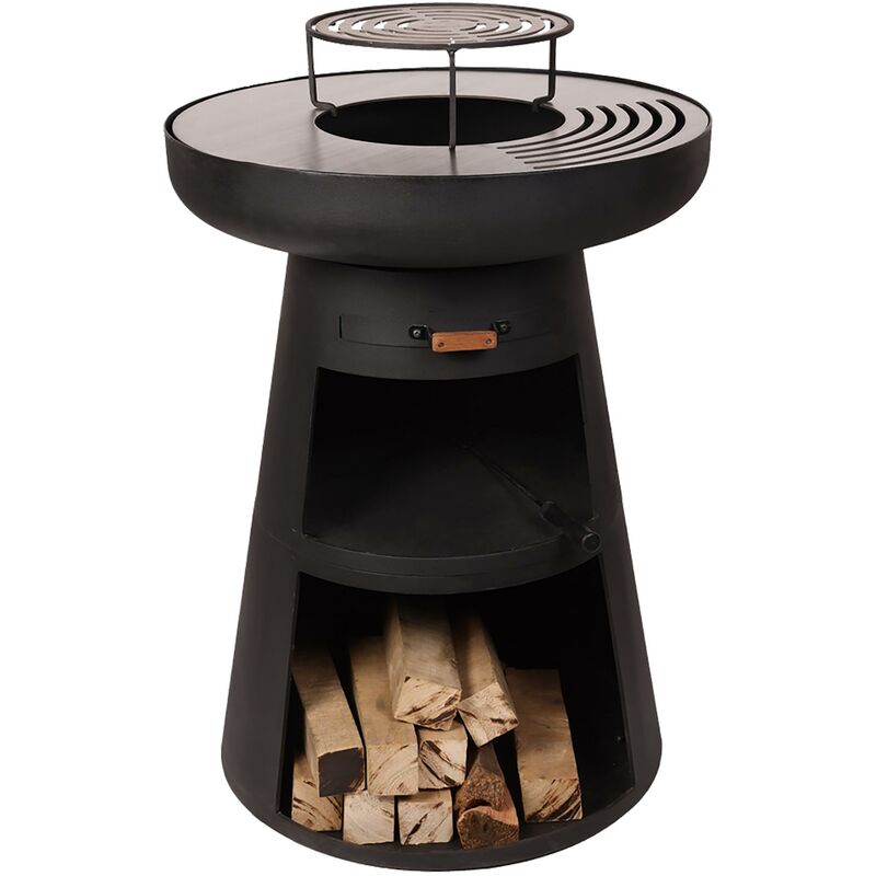 Purline - Barbecue rond avec plaque d'acier ronde et grille