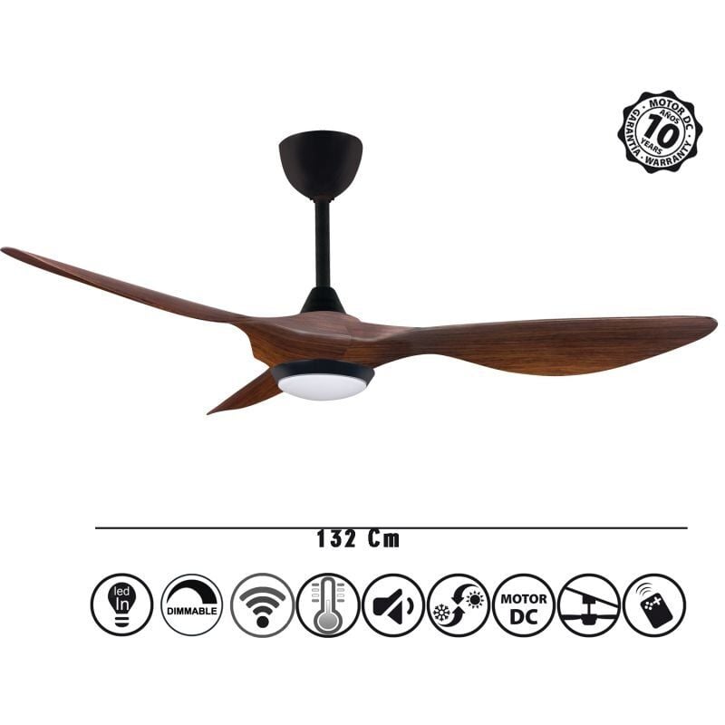 Helix III Wood ventilateur de plafond DC couleur bois, ultra puissant, LED 3 tons dimmable, thermostat