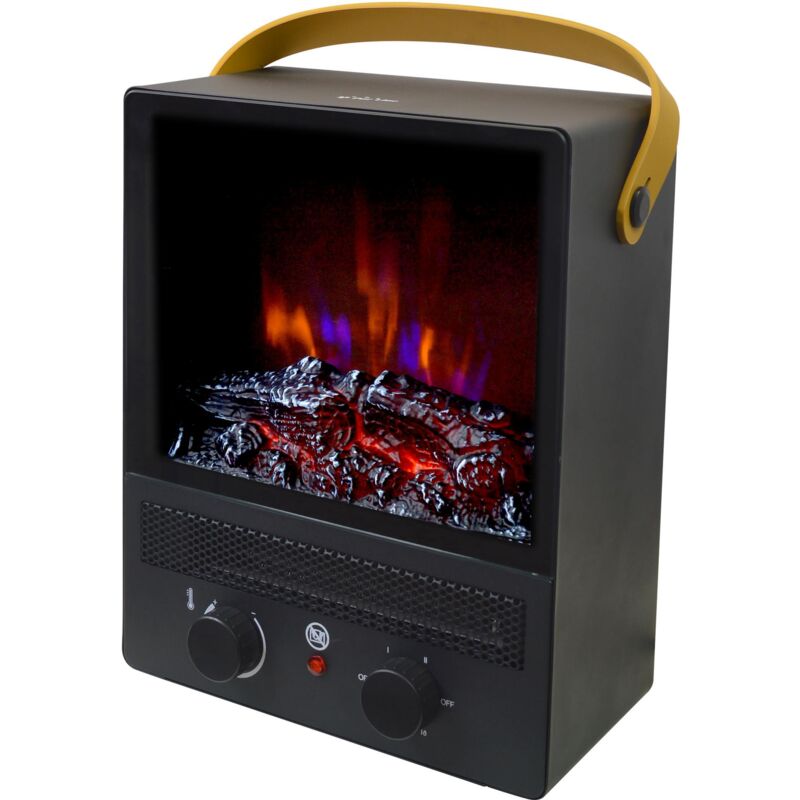 Cheminée électrique portable en acier noir et pieds