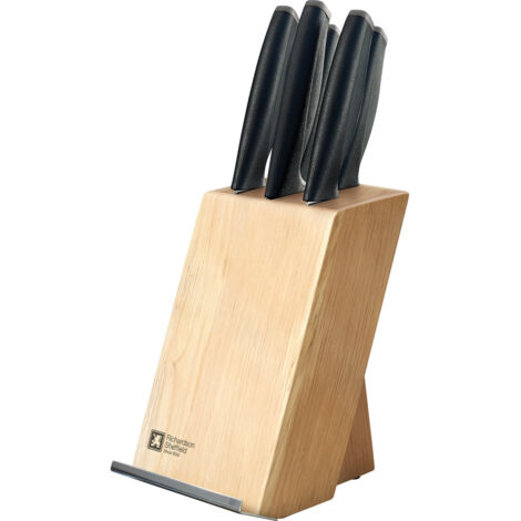 Advantage - Bloc bois naturel 5 pièces lames inox avec porte tablette