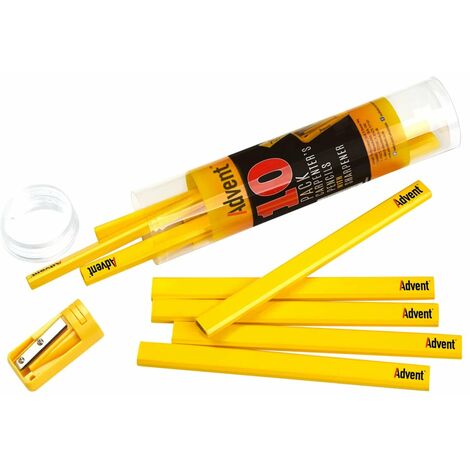 main image of "Advent 10 Carpenter's Pencils + Sharpener Medium Grade ADVACPTUB10 XMS18PENCILS"