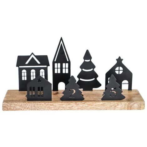 Advent Candle Holder with Accessories - Steel/Wood - L9 x W28 x H13.5 cm - Black