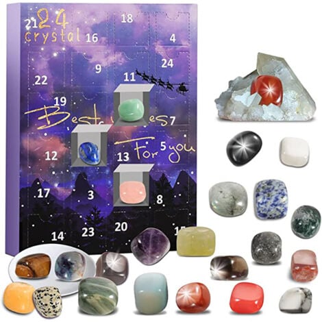 LYCXAMES Adventskalender 2024 Kristalle für Kinder, 24 Natürlichen Kristalle Mineralien Edelsteine Weihnachten Countdown Adventskalender