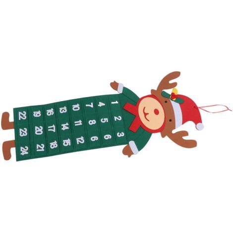Adventskalender aus Filz mit 24 waschbaren Taschen, Rentier-Weihnachtsdekoration für die Wand, festlicher Countdown